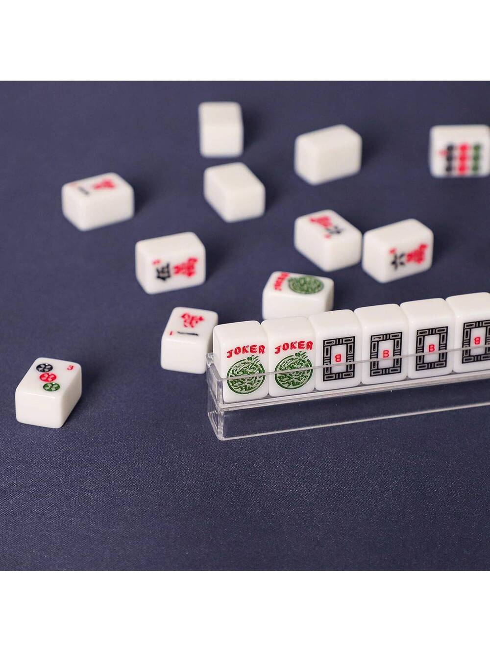 Travel Mini American Mahjong Set - 166 White Tiles, 4 Racks, Blue Bag - Picture 7 of 9